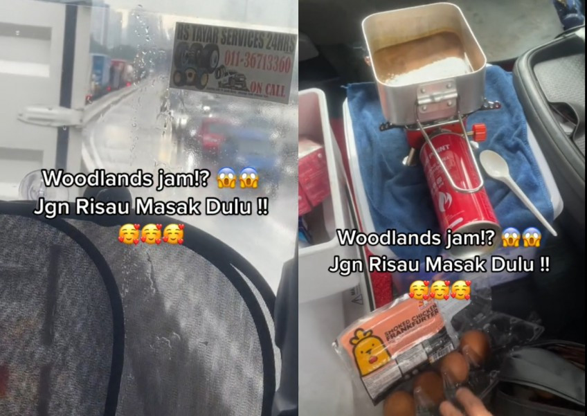 Kẹt xe quá lâu, tài xế nấu ăn trong buồng lái xe tải Ket xe qua lau, tai xe nau an trong buong lai xe tai