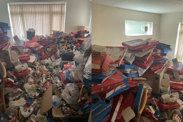 Sốc: Người đàn ông tích 1.500 hộp bánh pizza thành núi rác trong nhà Soc: Nguoi dan ong tich 1.500 hop banh pizza thanh nui rac trong nha