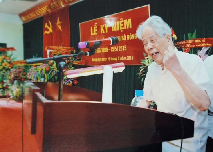 Nguyên Tổng Bí thư Đỗ Mười phát biểu tại Lễ kỷ niệm 85 năm thành lập Chi bộ Đông Phù vào ngày 15/5/2015.