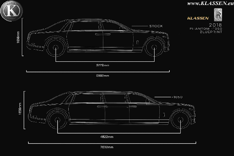 Nhờ đó, chiều dài tổng thể của Rolls-Royce Phantom VIII độ limousine đạt mức 7.032 mm. Tức dài hơn kích thước của một chiếc Mercedes-Maybach S650 Pullman 2019 với chiều dài lên tới 6,5m.