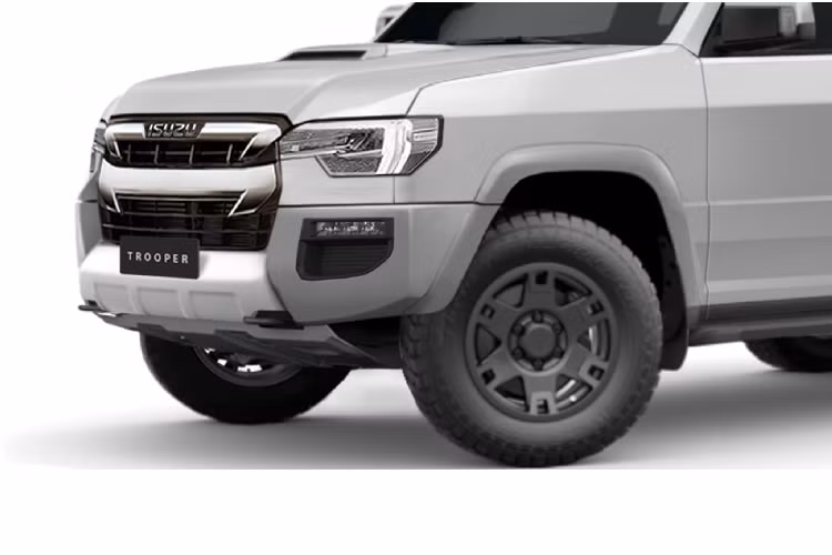 Nhà thiết kế vẫn giữ lại kiểu dáng hình dạng hình hộp đặc trung của Trooper với lốp dự phòng phong trần bụi bặm bên ngoài. Ở phía trước, phần đầu xe Trooper mới được trang bị cụm lưới tản nhiệt mạ crôm mới từ Isuzu, trang bị cụm đèn pha tích hợp LED chiếu sáng ban ngày.