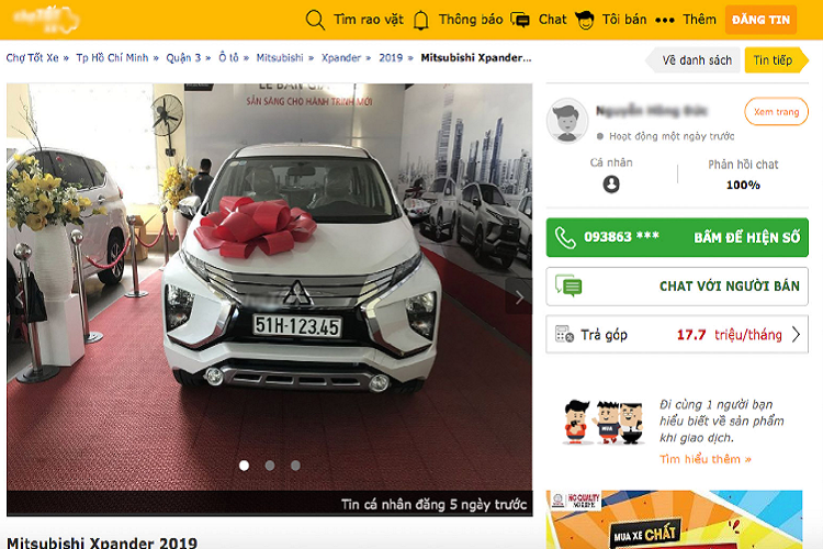 Mức giá Mitsubishi Xpander biển độc 51H – 123.45 - đang được chào bán này hiện ngang ngửa với một chiếc Mercedes-Benz C-Class facelift 2019 có giá bán từ 1,499 – 1,891 tỷ đồng (chưa lăn bánh), trong khi đó Mitsubishi Xpander có giá bán từ 550 – 620 triệu đồng.