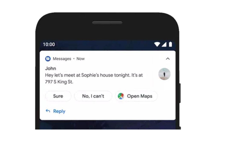 Phím tắt thông minh: Phần thông báo trên Android mới đã bổ sung phím tắt hữu ích. Người dùng có thể mở những ứng dụng liên quan. Ví dụ khi bạn nhận được một tin nhắn có kèm địa chỉ, bạn có thể mở nhanh ứng dụng Google Maps ngay ở phần thông báo.