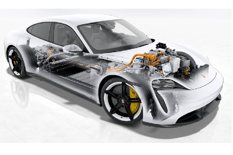 Điều đặc biệt nhất của hộp số (cầu sau) của Taycan khi so với các mẫu xe điện khác là nó có thể chuyển số! Ở tốc độ khoảng 100 km/h, cấp số đầu tiên dần trở kém hiệu quả (với tỷ số truyền 16:1, Taycan đạt vận tốc tối đa 130 km/h với cấp số 1, động cơ điện lúc đó đạt tốc độ quay tối đa 16.000 vòng/phút). Chiếc xe sẽ lên số hoặc giữ cấp số tùy theo chế độ lái tài xế chọn. 