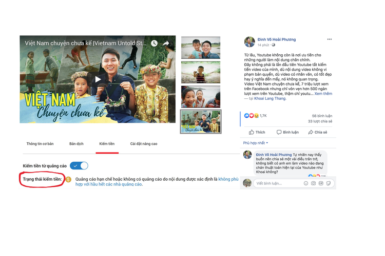 Tai sao YouTuber Khoai Lang Thang bi tat kiem tien?