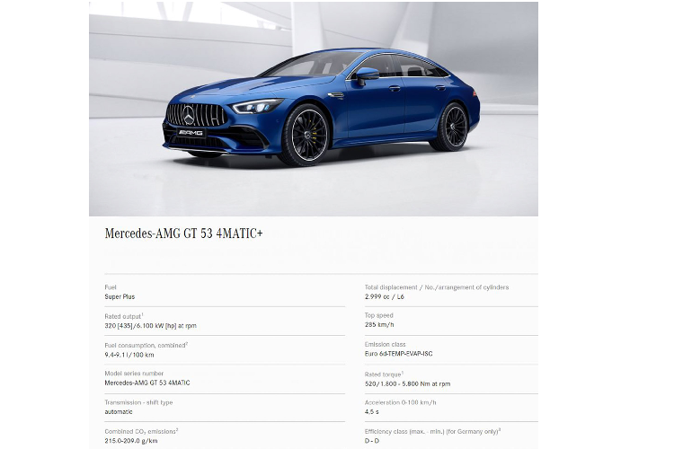 Tuy nhiên, Mercedes-AMG GT 4-Door mới là dòng xe hiệu năng cao được sản xuất bởi Mercedes-AMG, trong đó phiên bản GT 53 4MATIC+ thuộc dòng ‘’entry level’’ có giá bán dễ tiếp cận hơn hai phiên bản còn lại là GT 63 4MATIC+ và bản cao nhất GT 63 S 4MATIC+.