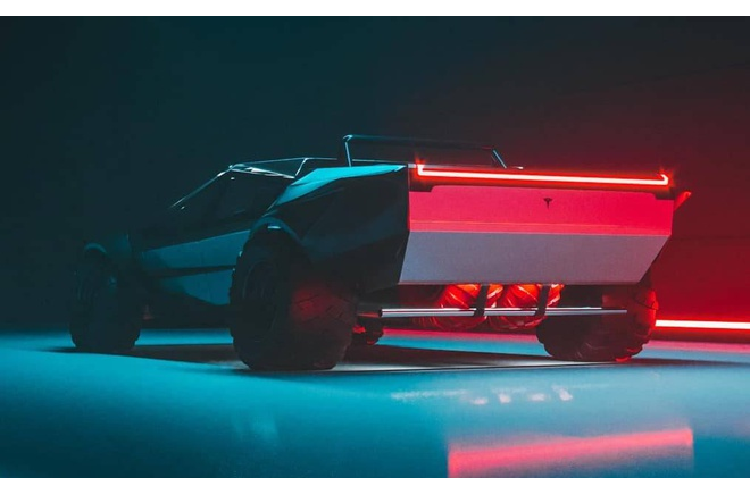 Xe được hạ gầm tạo cảm giác khí động học, vòm bánh xe không còn góc cạnh mà được bo tròn ôm lấy bánh xe cỡ lớn. Đuôi xe được vuốt nhọn, hai bên sườn xe được thêm những đường gân dập nổi tạo thêm sự khỏe khoắn cho Cyber Roadrunner. Ngoài một số điểm thay đổi, tác giả cho biết không có sự thay đổi về tỷ lệ và kích thước so với Cybertruck nguyên bản.