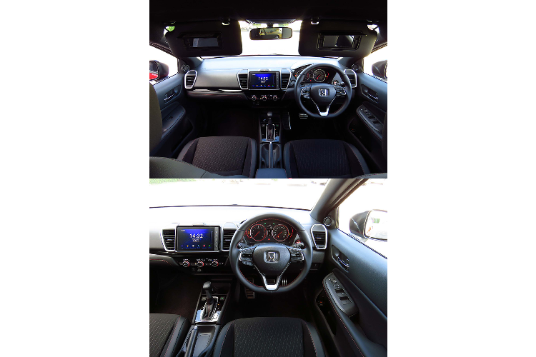 Phiên bản Honda City RS 2020 được trang bị ghế da tổng hợp, kết hợp giữa vải Alcantara và da lộn tông màu đen, nổi bật với đường chỉ khâu màu đỏ. Hàng ghế sau đều có tựa đầu ở 3 vị trí, nhưng không thể điều chỉnh cao thấp hoặc có thể tháo rời.