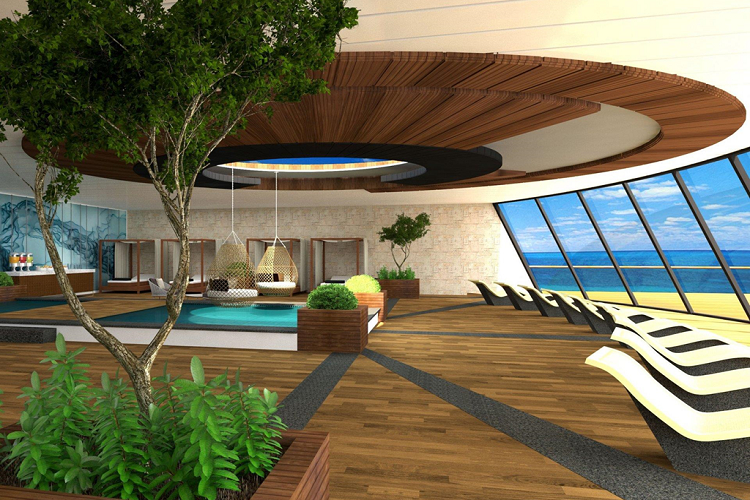 Siêu du thuyền Blue World Voyages còn được miêu tả là "cộng đồng chăm sóc sức khỏe trên mặt nước". Ngoài ra, tàu vẫn có các trang bị tiêu chuẩn của du thuyền hạng sang như hồ bơi, phòng tắm nắng và cây xanh.