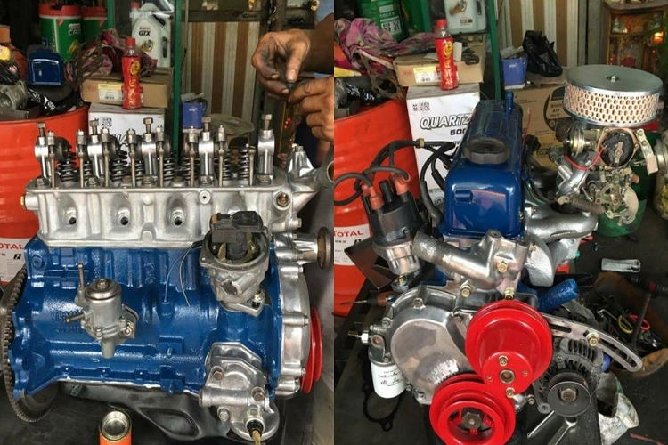 Chủ xe đã thay thế vô lăng gỗ 3 chấu mới cho xe và ‘’dàn chân’’ với 4 mâm Watanabe – chấu cong thường bắt gặp trên một số mẫu xe JDM cổ điển nhà Nissan như Skyline thế hệ thứ 1 ‘’Hakosuka’’ nổi tiếng.