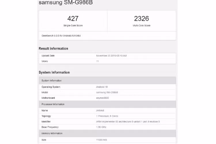 Galaxy S11 5G lo dien tren Geekbench cung cau hinh