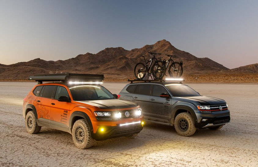 Sẽ có tổng cộng ba bản độ xe Volkswagen khác nhau dành cho Atlas và một bản độ dành cho Jetta GLI được hãng trưng bày tại triển lãm lần này. Đầu tiên, chiếc Atlas Basecamp Concept là một túp lều di động, được độ trên nền tảng của Atlas SEL Premium và được sơn màu xám.