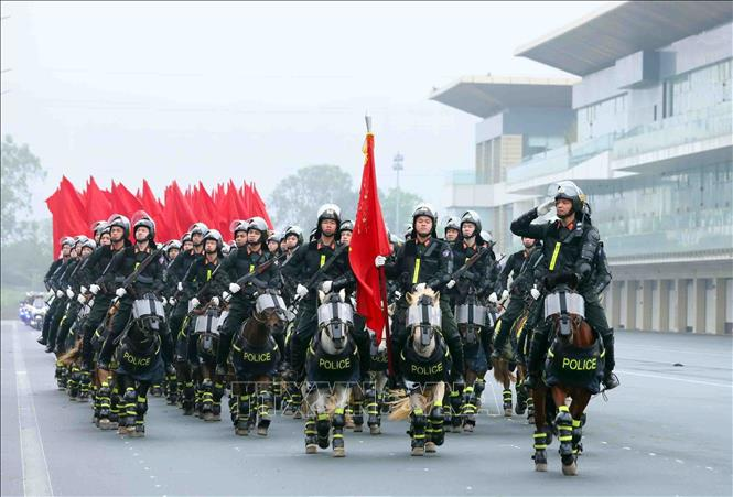 Khối Cảnh sát cơ động kỵ binh tham gia diễu binh tại buổi tổng duyệt.
