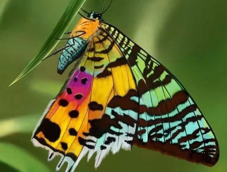 1. Bướm hoàng hôn Madagascar: Là một trong những loài động vật lộng lẫy nhất hành tinh, bướm hoàng hôn Madagascar có sải cánh rộng từ 6 - 9cm, với màu sắc rực rỡ và đa dạng như xanh da trời, xanh lá, vàng cam, đỏ, tím, đen, trắng. Màu sắc trên cơ thể của chúng có thể thay đổi tùy theo góc nhìn và ánh sáng, tạo nên vẻ đẹp huyền diệu.