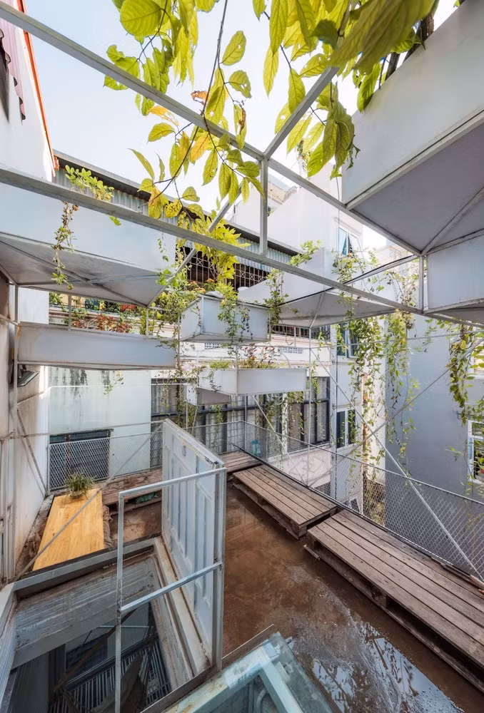 Hệ thống cây xanh này giúp che mát cho ngôi nhà và là nơi các kiến trúc sư thư giãn.