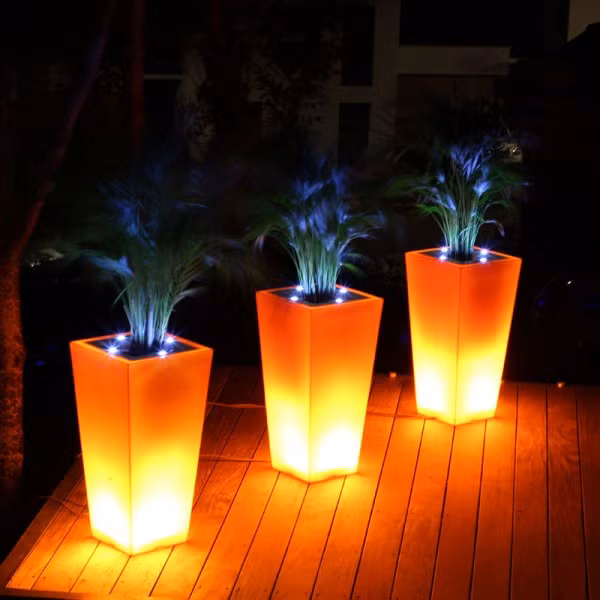 Trang trí hiên nhà với chậu hoa phát sáng cũng là một trong những ý tưởng độc đáo.