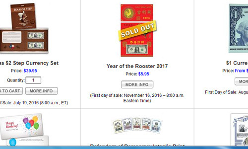Trên trang web của BEP, tờ 1 USD đã được thông báo hết hàng.