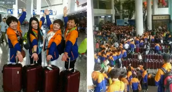 Cũng trong tháng 5/2015, một công ty mỹ phẩm Trung Quốc đã tổ chức chuyến du lịch nước ngoài cho 12.700 nhân viên. Để phục vụ được số khách này, công ty phải chia thành các nhóm nhỏ từ 2000-3000 người nhằm dễ sắp xếp khách sạn và đưa đón. Ảnh: Internet.