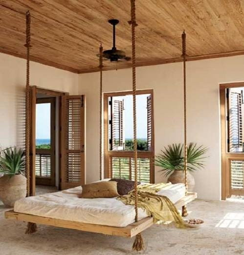 Chỉ đơn giản với 1 chiếc đệm êm ái, những thanh gỗ và sợi dây thừng chắc chắn là bạn đã có thể thực hiện ý tưởng độc đáo với chiếc giường thư giãn.