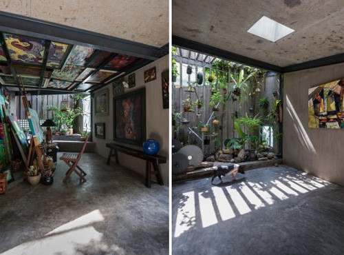 Nơi làm việc của chủ nhà gần với một khu vườn treo xanh tươi, mang đến cảm giác thư thái, tạo cảm hứng cho sự sáng tạo.