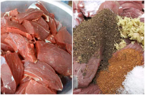 Nguyên liệu để chế biến món thịt trâu khô nhất định phải là 100% nguyên liệu từ bắp của những chú trâu được thả trên các đồi cỏ của vùng núi Tây Bắc. Ảnh: Internet.