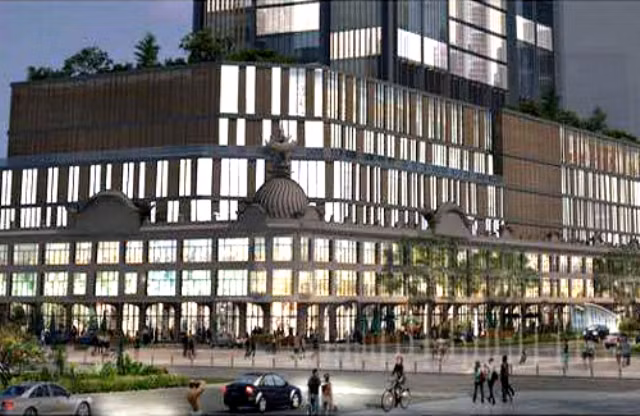 Tổng công ty Thương mại Sài Gòn TNHH MTV (Satra) cũng là một trong những doanh nghiệp có dự án lớn trên đất vàng Nguyễn Huệ. Satra đang là chủ đầu tư tòa thương mại Satra - Tax Plaza (giao lộ Nguyễn Huệ - Lê Lợi) có diện tích 9.200 m2. Dự án này cao 165 m với 40 tầng cao và 6 tầng hầm, đỉnh có sân bay trực thăng. Ảnh: Phối cảnh một góc công trình.