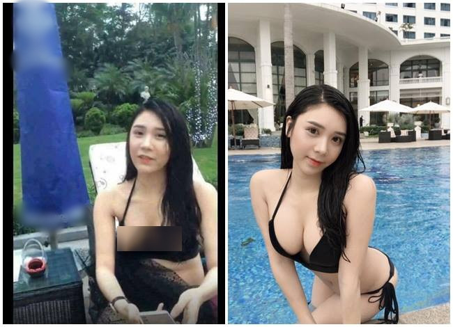 Bộ bikini quyến rũ cũng khiến Thanh Bi vô tình bị lộ ngực khi livestream trò chuyện cùng fan. Ảnh: intuconline.