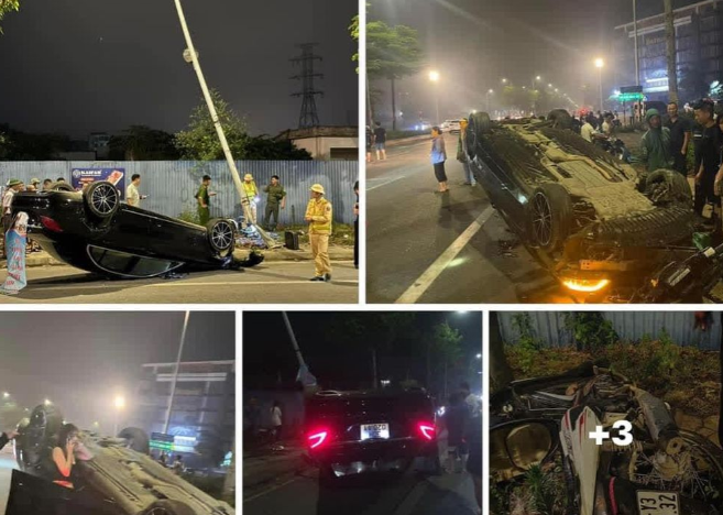 Sau va cham voi xe may, o to Mercedes lat ngua tren duong