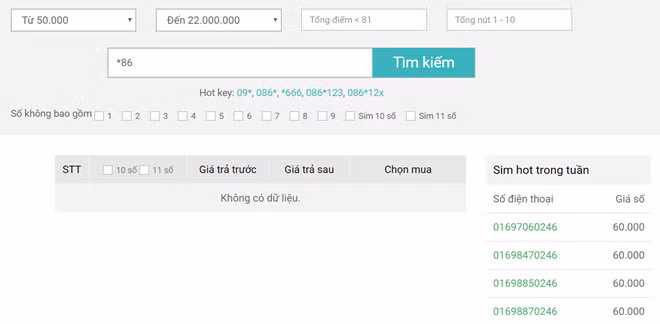 Kho số của Viettel cũng thường xuyên trong tình trạng hết hàng với vài dạng SIM số đẹp phổ biến. Ảnh: VT.