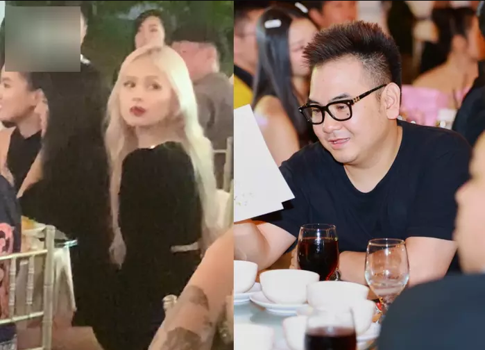 Trong khoảnh khắc bị chụp lén, Xoài Non diện chiếc đầm đen, tóc vàng nổi bật.