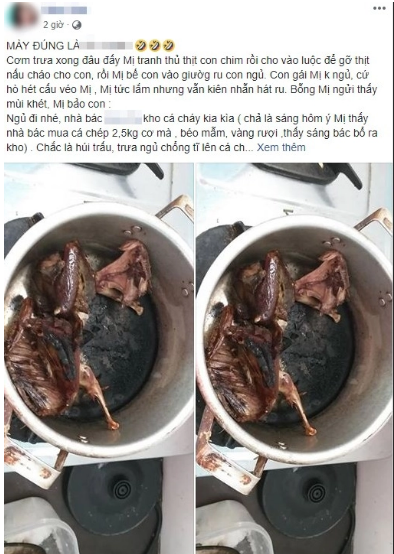 Người mẹ trẻ đặt nồi chim hầm lên bếp rồi vào ru con ngủ, nhớ nhớ quên quên thế nào mà nồi chim cháy đen, mùi khét bay khắp nhà nhưng vẫn nghĩ nguyên nhân là... nồi cá kho nhà anh hàng xóm. Ảnh: Tổng hợp