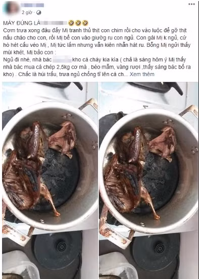 Người mẹ trẻ đặt nồi chim hầm lên bếp rồi vào ru con ngủ, nhớ nhớ quên quên thế nào mà nồi chim cháy đen, mùi khét bay khắp nhà nhưng vẫn nghĩ nguyên nhân là... nồi cá kho nhà anh hàng xóm. Ảnh: Tổng hợp