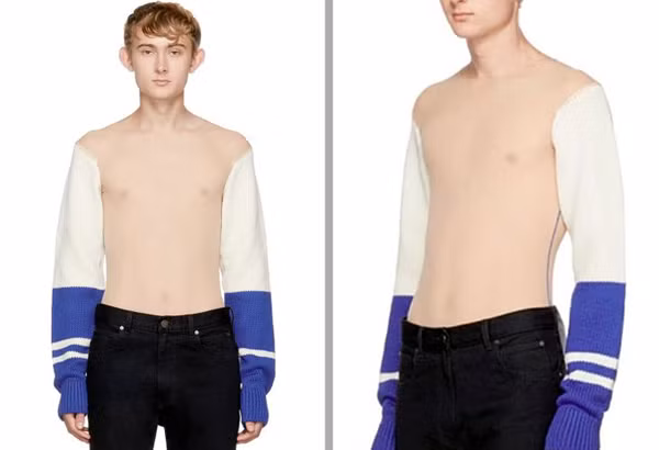 Áo len mô phỏng phần thân trên khiến người mặc như bán nude, phô diễn vùng nhạy cảm.