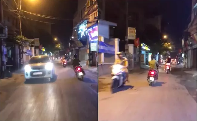 Những tưởng đến chỗ vắng nữ "ninja" sẽ giảm tốc độ và đi bình thường lại, thế nhưng chị ta vẫn tiếp tục thể hiện “trình” lái xe của mình bằng cách đánh võng đến nghiêng xe, qua khúc cua vẫn nhiệt tình bẻ lái.