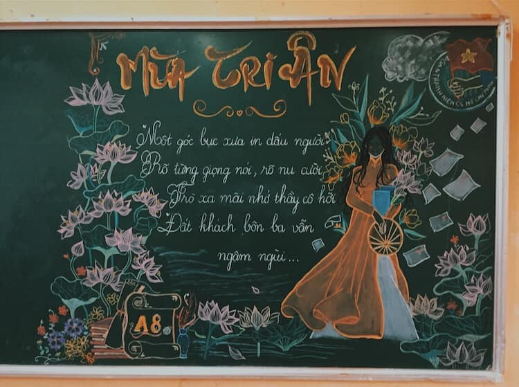 Tấm bảng với từng nét vẽ, từng nét chữ được viết nắn nót của các bạn học sinh.