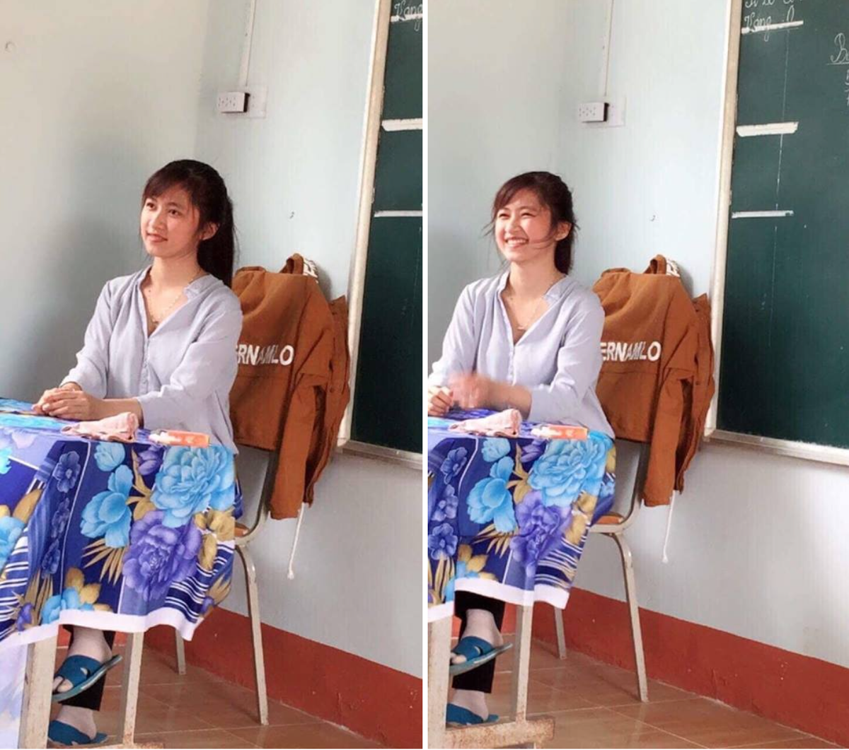 Loạt ảnh chụp cô Trần Hải Lý - giáo viên trường mẫu giáo và tiểu học Đinh Tiên Hoàng, Thôn 4 Cư San, huyện M'Drăk, tỉnh Đắk Lắk từng gây chú ý trên các diễn đàn.