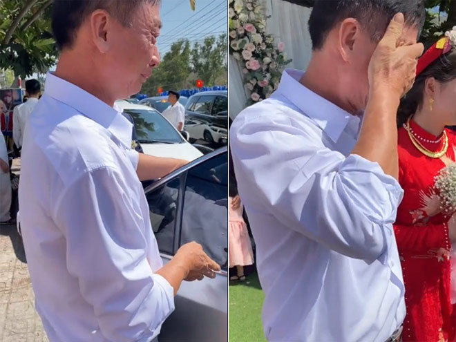 Vì lẽ đó mà không ít lần cư dân mạng được chứng kiến hình ảnh, clip, người bố bật khóc nức nở hoặc lén lau nước mắt tiễn con gái về nhà chồng. Ảnh: Tổng hợp