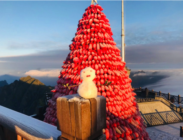 Trước đó, ngày 17/12, nhiệt độ trên đỉnh Fansipan đo được khoảng -1 đến -2 độ C, các bề mặt hình thành một lớp băng mỏng và tan sau khoảng 30 phút. (Ảnh:VTC)