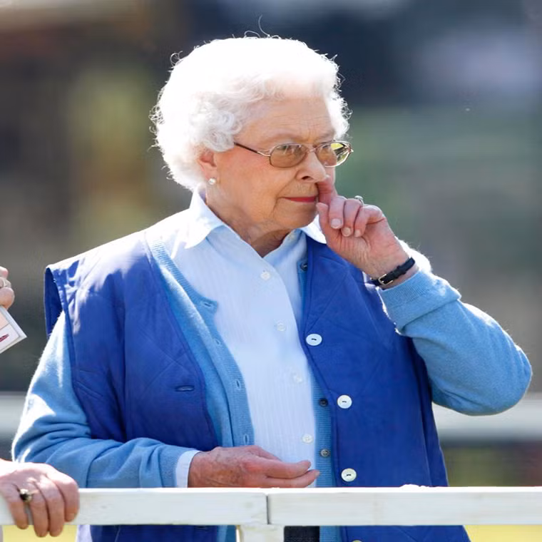 Nữ hoàng Anh Elizabeth II bị bắt gặp dường như đang ngoáy mũi khi theo dõi một sự kiện năm 2014.