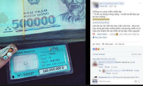 Anh Phú Thịnh tặng vợ viên kim cương, chúc vợ vượt cạn mạnh khoẻ. Ảnh: I.T