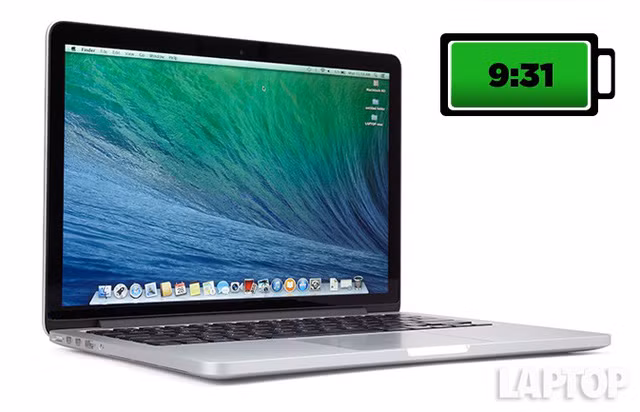 Apple Macbook Pro 13-inch màn hình Retina đem lại thời lượng sử dụng 9 giờ 31 phút.