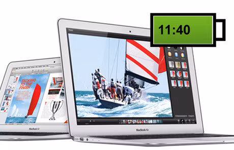 MacBook Air 13 inch của Apple là mẫu laptop siêu di động có rất nhiều ưu điểm như thiết kế mỏng, khởi động nhanh và thời lượng pin rất ấn tượng khiến nhiều người mê mẩn đó là 11 giờ 40 phút. Máy dùng vi xử lí Haswell ULT Core i5 mới nhất của Intel, RAM 4 GB và SSD 128 GB.