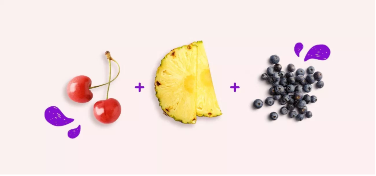 Combo 1: Quả anh đào, dứa, việt quất. Đây là combo hoàn hảo khơi dậy năng lượng cho ngày mới với khả năng chống viêm vượt trội. Ảnh: healthline.