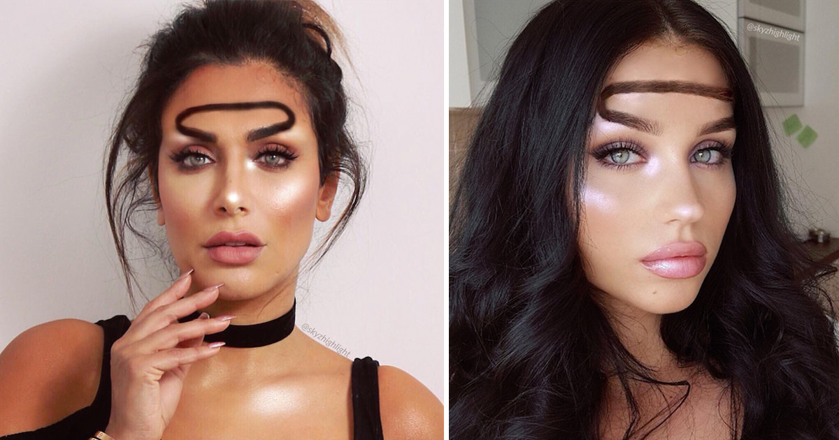 Với trào lưu làm đẹp kỳ dị này, người vẽ sẽ nối liền hai bên lông mày với nhau và tạo một đường vòng cung ở ngay trên trán. Ảnh: elitereaders.