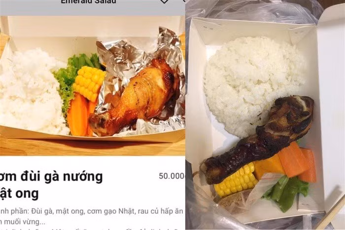 50.000đ một suất cơm và nhận lại được chiếc đùi gà "bóng đêm". Ảnh: Facebook