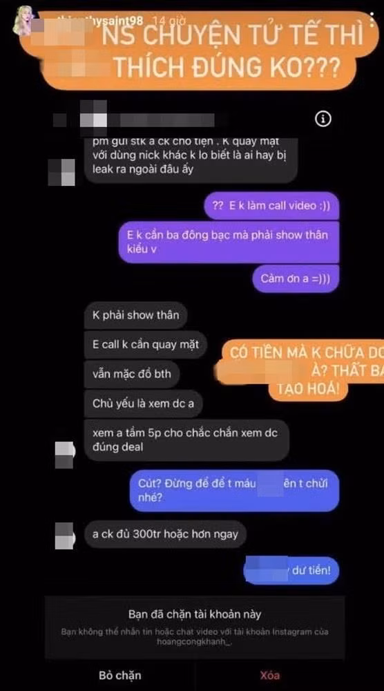 Mới đây, hot girl Nghệ An này gây chú ý khi công khai đoạn tin nhắn của một người đàn ông lạ yêu cầu "show hàng" và trả giá số tiền rất cao. Nếu đồng ý, Thiên Thy sẽ có ngay 300 triệu đồng chỉ với 5 phút thực hiện theo yêu cầu của người đàn ông đó. .