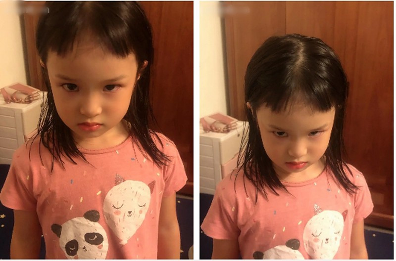 "Giận tím người" với kiểu tóc mái vừa được mẹ cắt cho.