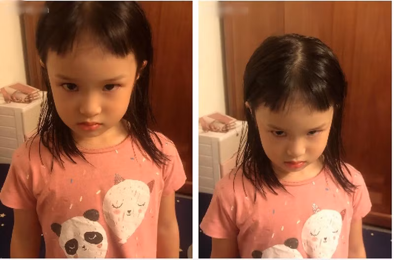 "Giận tím người" với kiểu tóc mái vừa được mẹ cắt cho.