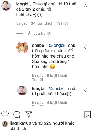 Thông tin hot teen Chi Bé mang thai lần 2 nhận được rất nhiều sự chú ý của neizen. Hội bạn thân như Linh Ka, Long Bi cũng tích cực thả tim và để lại nhiều bình luận chúc mừng Chi Bé.