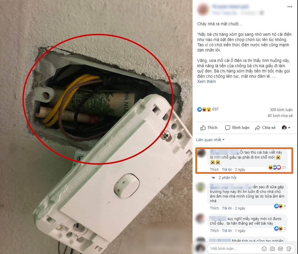 Sau khi bị "tra hỏi", người chồng thú nhận rằng đây là địa điểm anh giấu quỹ đen bấy lâu nay, dù đã rất cẩn thận xếp dưới viên gạch nhưng không thể qua mắt được "thánh soi" là vợ mình.